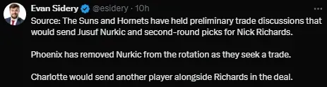 Jusuf Nursic’s apparently trade details to the Hornets. Via @esidery.