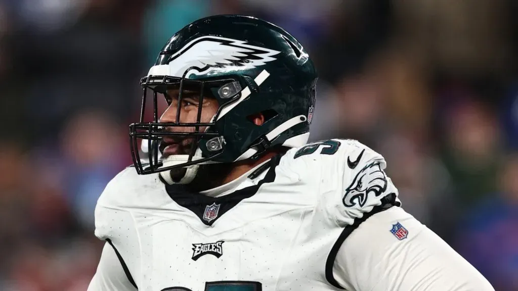 Marlon Tuipulotu #95 of the Philadelphia Eagles looks on during the second half in the game against the New York Giants at MetLife Stadium on January 07, 2024 in East Rutherford, New Jersey.