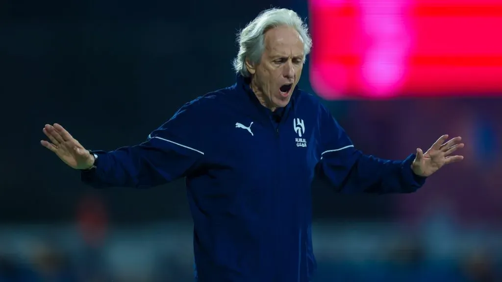 Jorge Jesus Coach of Al Hilal reacts during the Saudi Super Cup Final match between Al Nassr and Al Hilal at Prince Sultan bin Abdul Aziz Stadium on August 17, 2024 in Abha, Saudi Arabia.