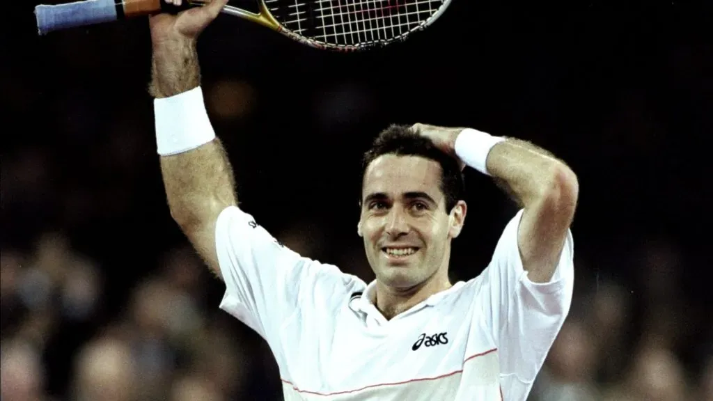 Alex Corretja celebrates after winning the 1998 ATP Finals (Gary M Prior/Allsport)