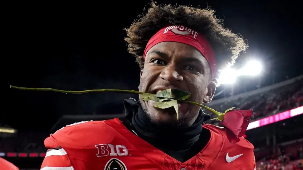 Safety Caleb Downs #2 of the Ohio State Buckeyes celebrates after the game against the Tennessee Volunteers at Ohio Stadium on December 21, 2024 in Columbus, Ohio.