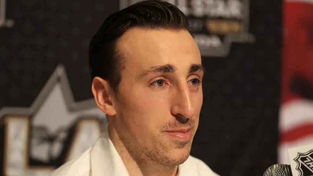 Brad Marchand #63 of the Boston Bruins speaks with the media during 2017 NHL All-Star Media Day as part of the 2017 NHL All-Star Weekend at the JW Marriott on January 28, 2017 in Los Angeles, California.