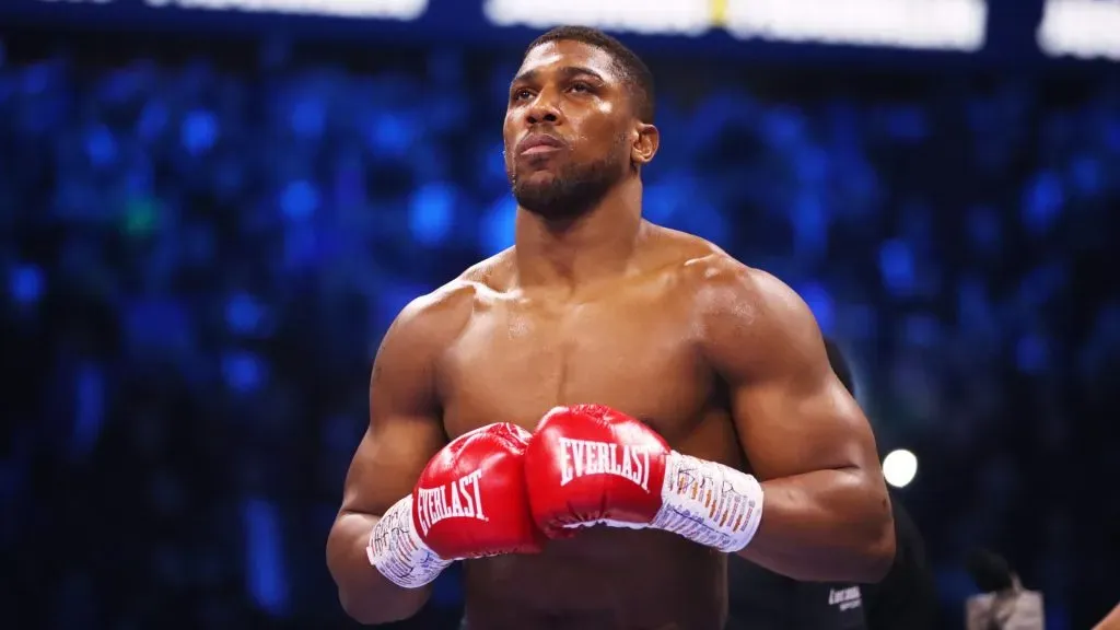 Anthony Joshua looks on prior to the Heavyweight fight between Anthony Joshua and Jermaine Franklin at The O2 Arena on April 01, 2023 in London, England. (Photo by James Chance/Getty Images)
