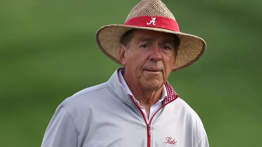 Former college football head coach Nick Saban prepares to tee off during the Pro-am to the WM Phoenix Open at TPC Scottsdale on February 07, 2024 in Scottsdale, Arizona.