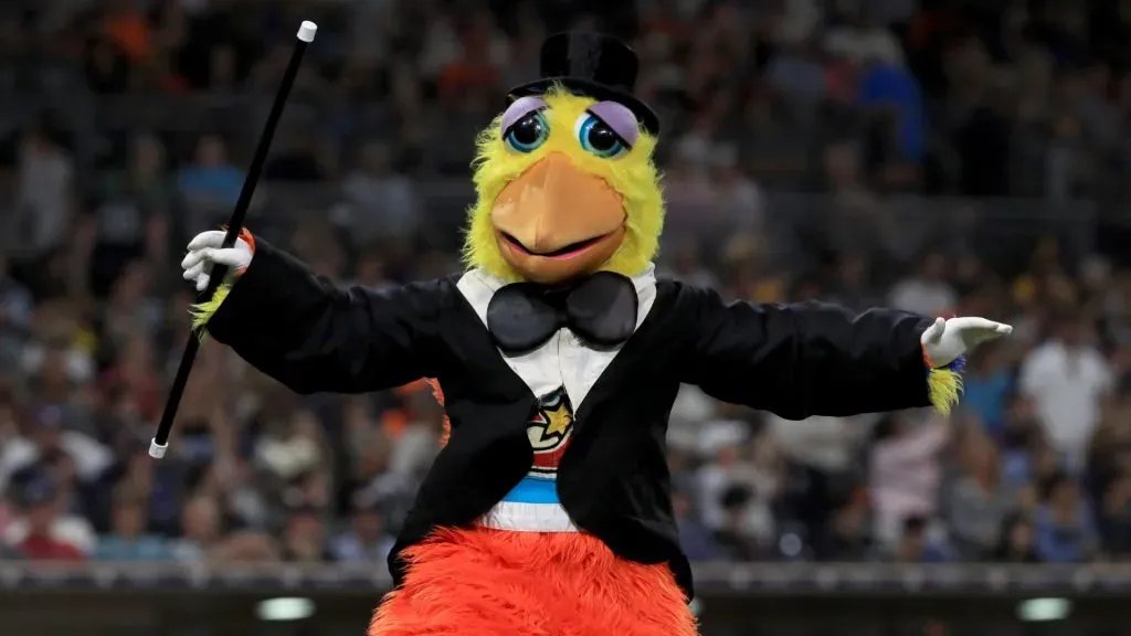 The San Diego Chicken entertains fans during a game between the San Diego Padres and the San Francisco Giants at PETCO Park on July 27, 2019. (Source: Sean M. Haffey/Getty Images)
