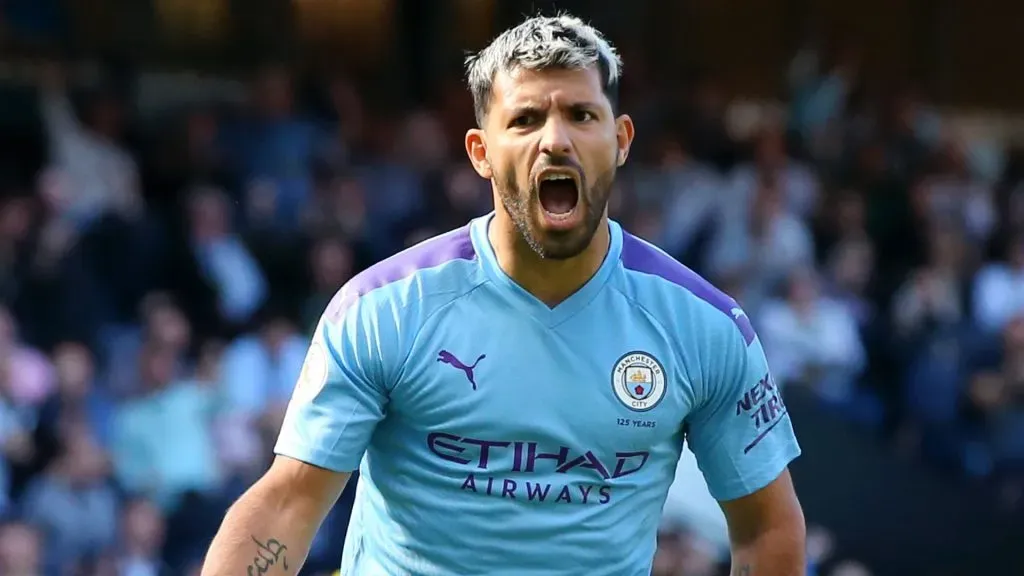 Sergio Aguero of Manchester City celebrates after scoring his team’s second goal during the Premier League match between Manchester City and Watford FC in 2019. (Source: Alex Livesey/Getty Images)