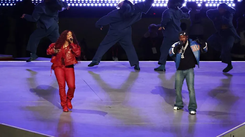 SZA and Kendrick Lamar perform onstage during Apple Music Super Bowl LIX Halftime Show at Caesars Superdome on February 09, 2025. (Source: Cindy Ord/Getty Images)