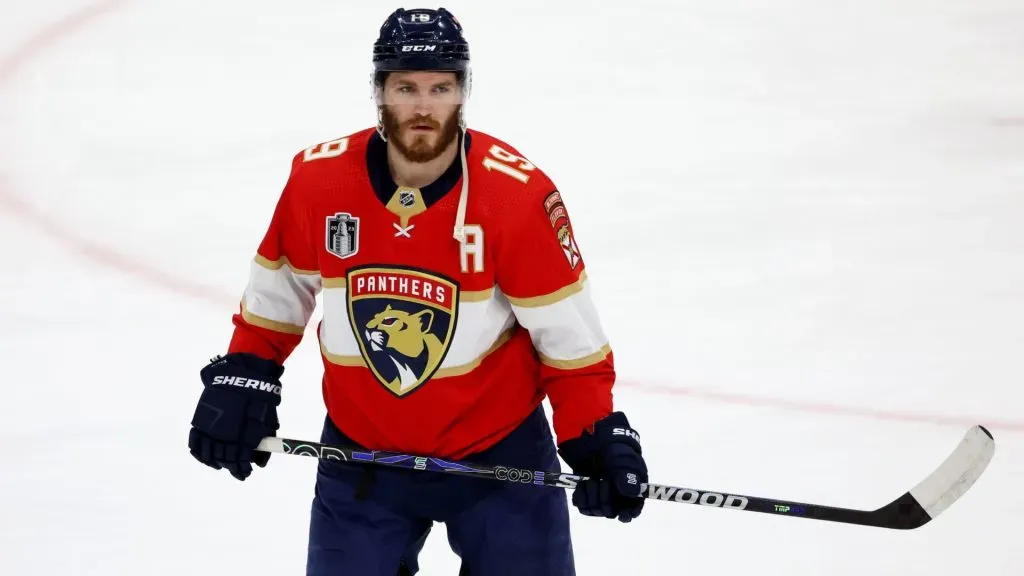 Matthew Tkachuk #19 of the Florida Panthers warms up prior to Game Four of the 2023 NHL Stanley Cup Final against the Vegas Golden Knights at FLA Live Arena on June 10, 2023. (Source: Patrick Smith/Getty Images)