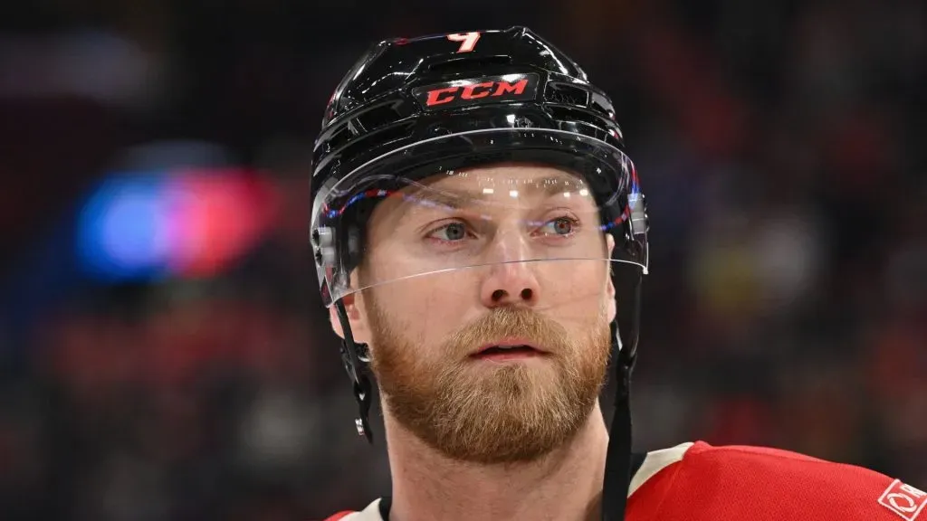 Sam Bennett #9 of Team Canada warms up prior to a game against Team USA in the 4 Nations Face-Off game at the Bell Centre on February 15, 2025 in Montreal, Quebec, Canada.