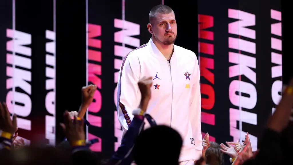 Nikola Jokic #15 of the Denver Nuggets and Chuck’s Global Stars walks out during team introductions during the 74th NBA All-Star Game at Chase Center. (Ezra Shaw/Getty Images)