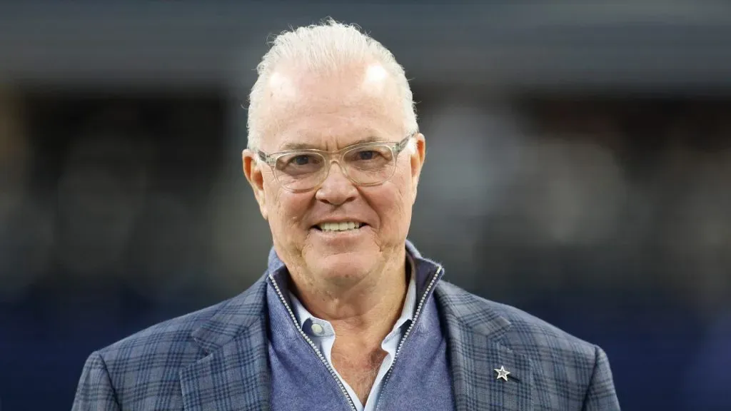 Stephen Jones of the Dallas Cowboys looks on prior to a game against the Tampa Bay Buccaneers at AT&T Stadium on December 22, 2024 in Arlington, Texas.