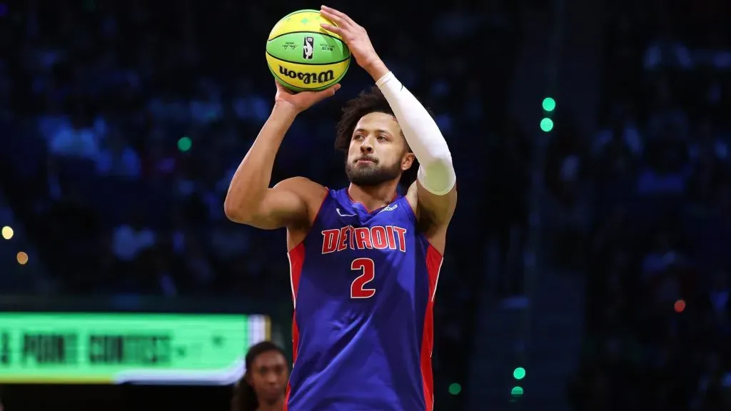 Cade Cunningham #2 of the Detroit Pistons during the 3-Point Contest as part of the 2025 All-Star Weekend.