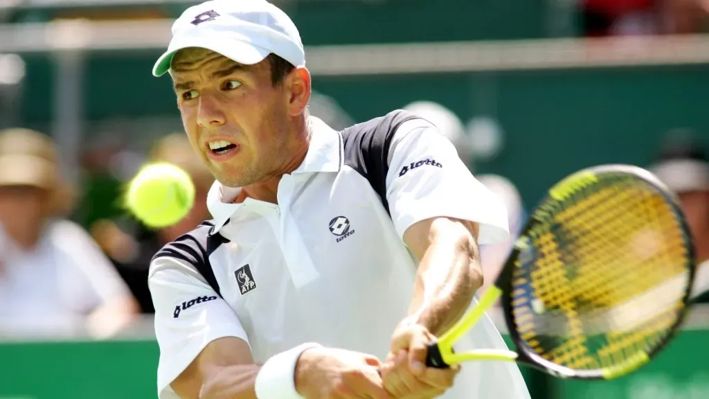Dominik Hrbaty of the Slovak Republic in action during his match against Rafael Nadal of Spain during the Heineken Open at the ASB Tennis Centre in Auckland. (Dean Treml/Getty Images)