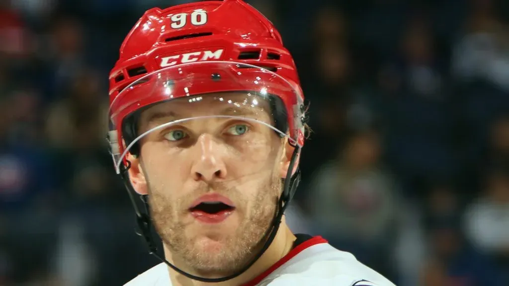 Mikko Rantanen #96 of the Carolina Hurricanes skates against the New York Islanders at UBS Arena on January 25, 2025 in Elmont, New York.