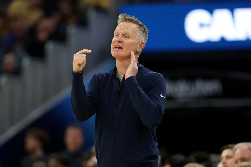 Golden State Warriors head coach Steve Kerr directs his team during their game against the Boston Celtics