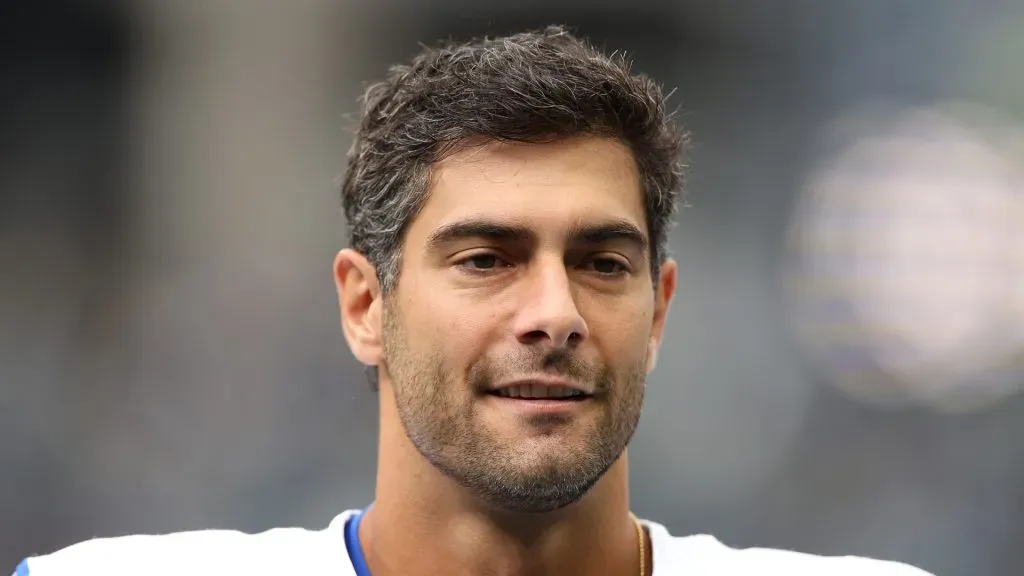 Jimmy Garoppolo #11 of the Los Angeles Rams warms up prior to a game against the Seattle Seahawks at Lumen Field on November 03, 2024 in Seattle, Washington.