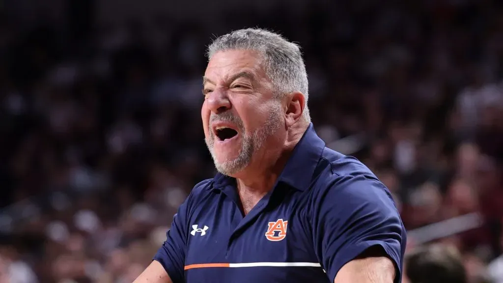 Head coach Bruce Pearl of the Auburn Tigers reacts against the Texas A&M Aggies during the first half at Reed Arena on March 04, 2025 in College Station, Texas.