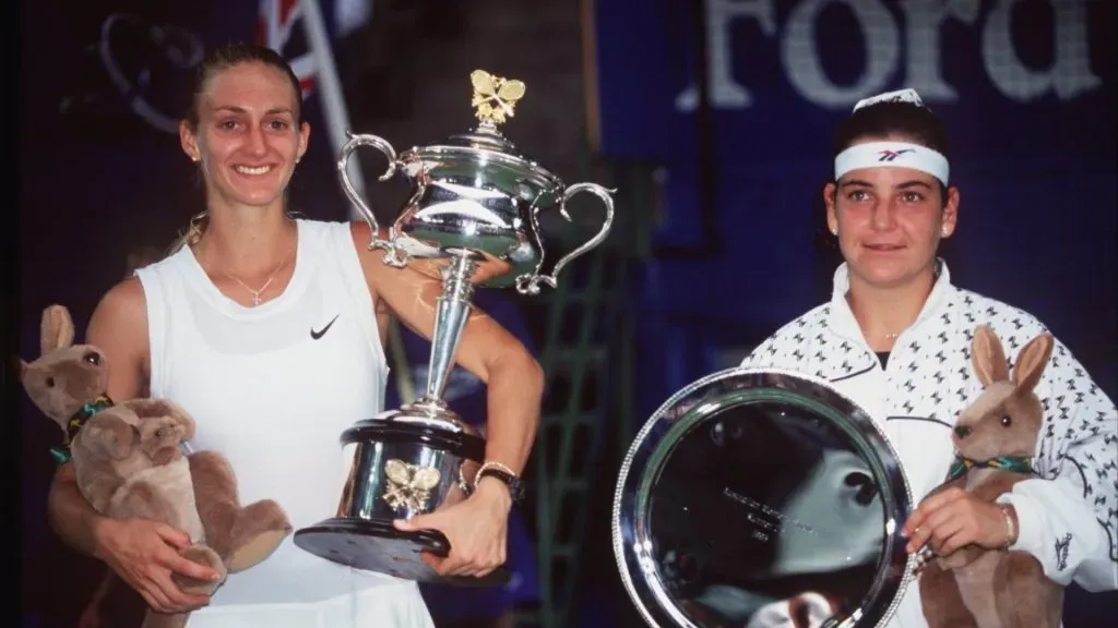 Mary Pierce celebrates her 1995 Australian Open win (Clive Brunskill/ALLSPORT)