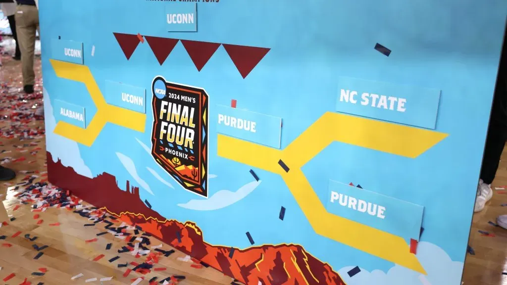 A detail view of the bracket after the Connecticut Huskies beat the Purdue Boilermakers 75-60 to win the NCAA Men’s Basketball Tournament National Championship game. (Source: Jamie Squire/Getty Images)