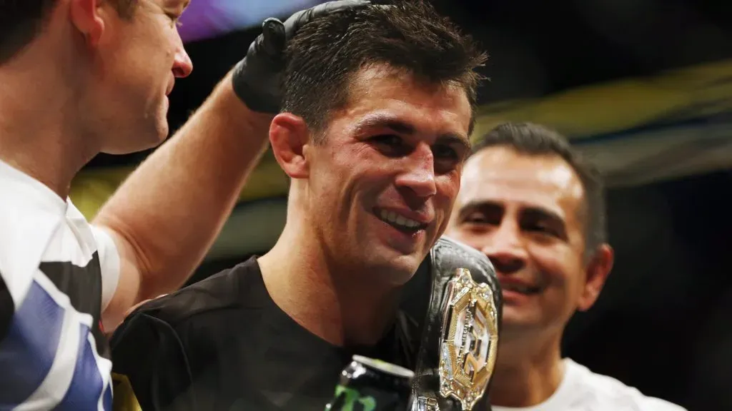 Dominick Cruz celebrates defeating T.J. Dillashaw to win the World Bantamweight Championship during UFC Fight Night 81 at TD Banknorth Garden on January 17, 2016. (Source: Maddie Meyer/Getty Images)