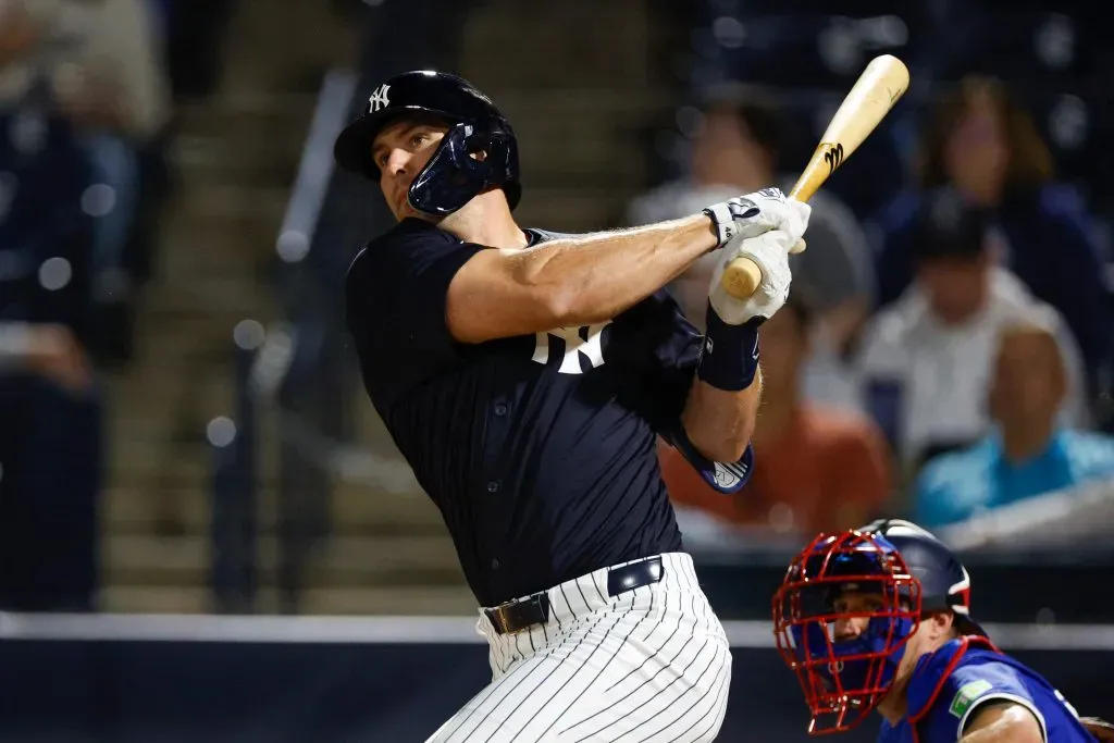 TAMPA, FLORIDA – FEBRUARY 28: Paul Goldschmidt #48 of the New York Yankees hits a line out in the third inning during a spring training game against the Toronto Blue Jays at George M. Steinbrenner Field on February 28, 2025 in Tampa, Florida. (Photo by Brandon Sloter/Getty Images)