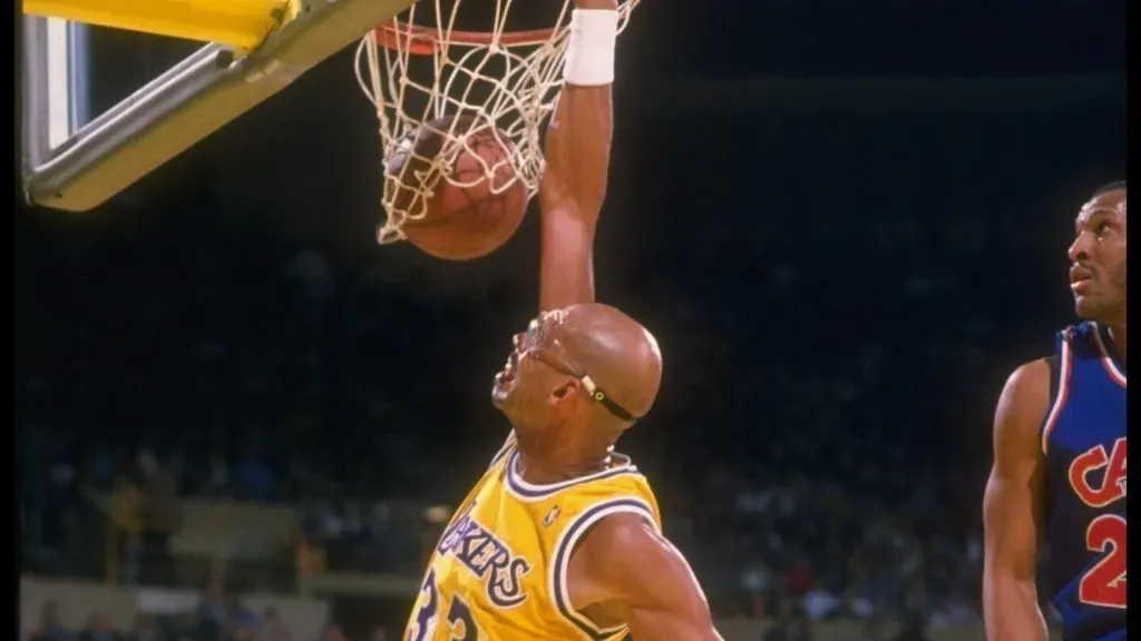 Kareem Abdul-Jabbar playing with the Los Angeles Lakers.