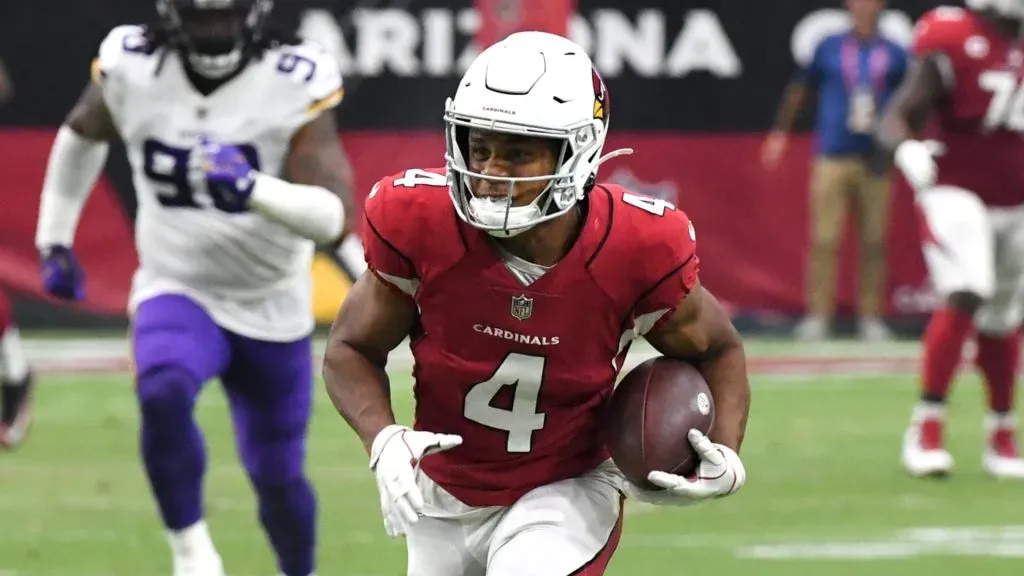 Rondale Moore #4 of the Arizona Cardinals runs with the after the catch for a touchdown against the Minnesota Vikings in the second quarter of the game at State Farm Stadium on September 19, 2021 in Glendale, Arizona.