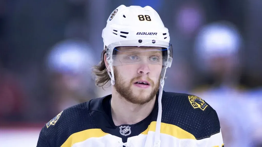 Boston Bruins player David Pastrnak, from Czech Republic, at a game against the Calgary Flames in Calgary, Alta. on Fri., Feb.21, 2020.