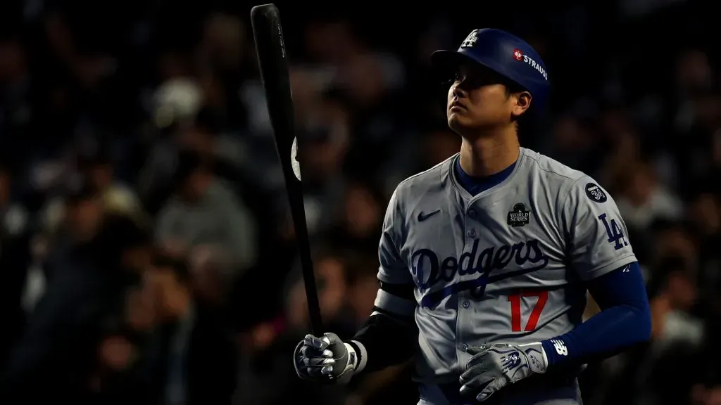 Shohei Ohtani #17 of the Los Angeles Dodgers looks on prior to playing the Los Angeles Dodgers during Game Three of the 2024 World Series. (Source: Al Bello/Getty Images)