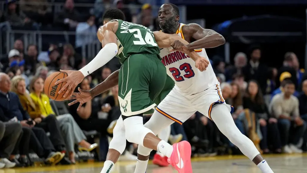 Draymond Green #23 defends against Giannis Antetokounmpo #34 during the second half at Chase Center. (Thearon W. Henderson/Getty Images)