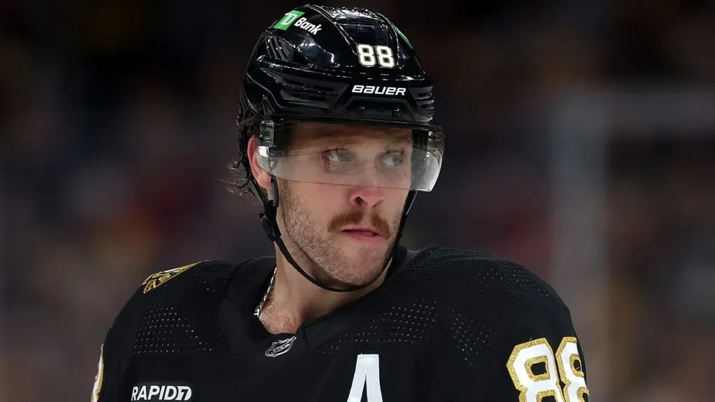 David Pastrnak #88 of the Boston Bruins looks on during the third period against the New York Islanders at TD Garden on November 09, 2023 in Boston, Massachusetts. The Bruins defeat the Islanders 5-2.