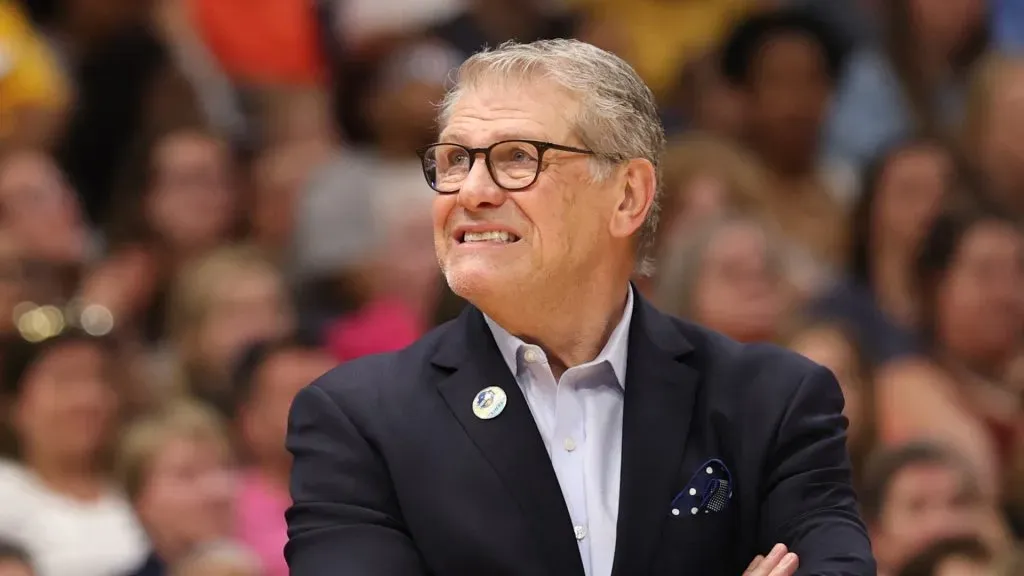 Head coach Geno Auriemma of the UConn Huskies looks on in the fourth quarter against the South Carolina Gamecocks in the National Championship of the NCAA Women’s Basketball Tournament at Amalie Arena on April 06, 2025 in Tampa, Florida.