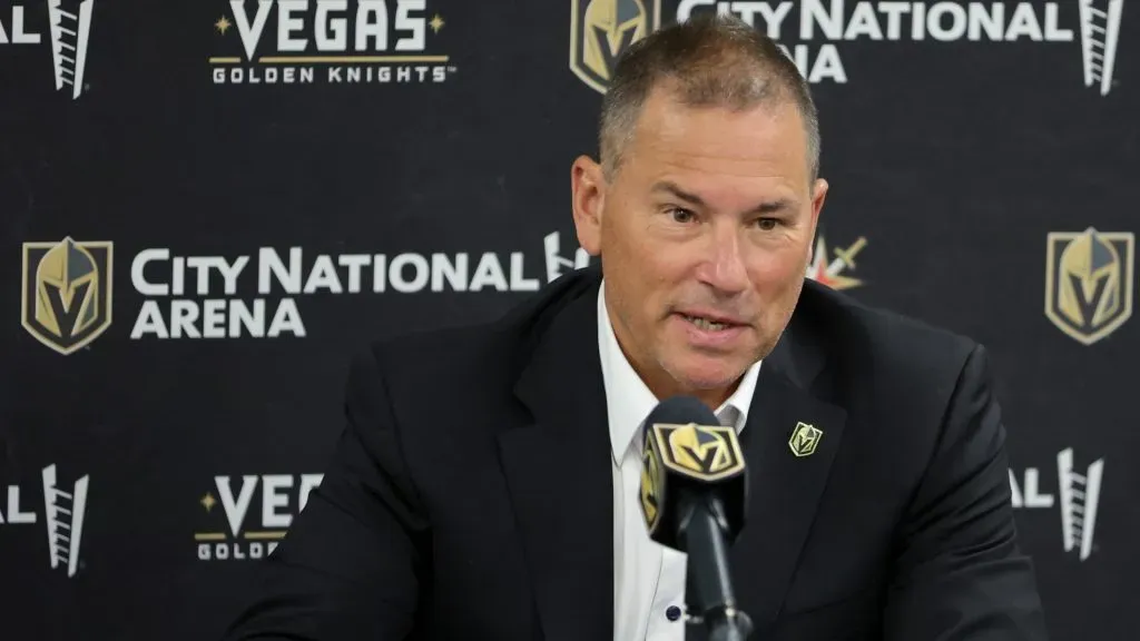 Bruce Cassidy speaks as he is introduced as the new head coach of the Vegas Golden Knights during a news conference at City National Arena on June 16, 2022. (Source: Ethan Miller/Getty Images)