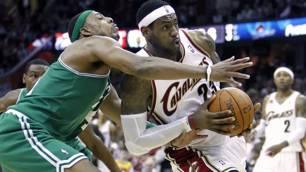 LeBron James #23 of the Cleveland Cavaliers drives around Paul Pierce #34 of the Boston Celtics during Game One of the Eastern Conference Semifinals during the 2010 NBA Playoffs. (Gregory Shamus/Getty Images)