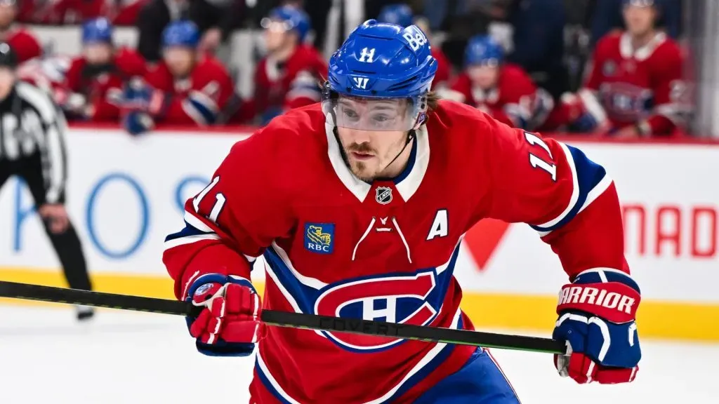 Brendan Gallagher #11 of the Montreal Canadiens skates during the second period against the Carolina Hurricanes at the Bell Centre on April 16, 2025 in Montreal, Quebec, Canada.