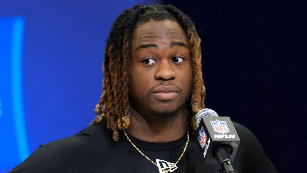 Ashton Jeanty #RB15 of Boise State speaks to the media during the NFL Combine at Lucas Oil Stadium on February 28, 2025. (Source: Justin Casterline/Getty Images)