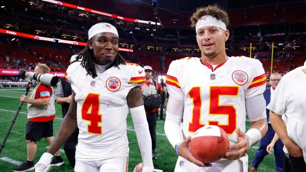 Rice and Mahomes talking after a game