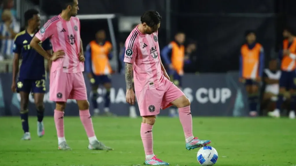 Lionel Messi #10 of Inter Miami CF reacts during the CONCACAF Champions Cup Semi-final Second Leg match vs Vancouver Whitecaps. (Leonardo Fernandez/Getty Images)