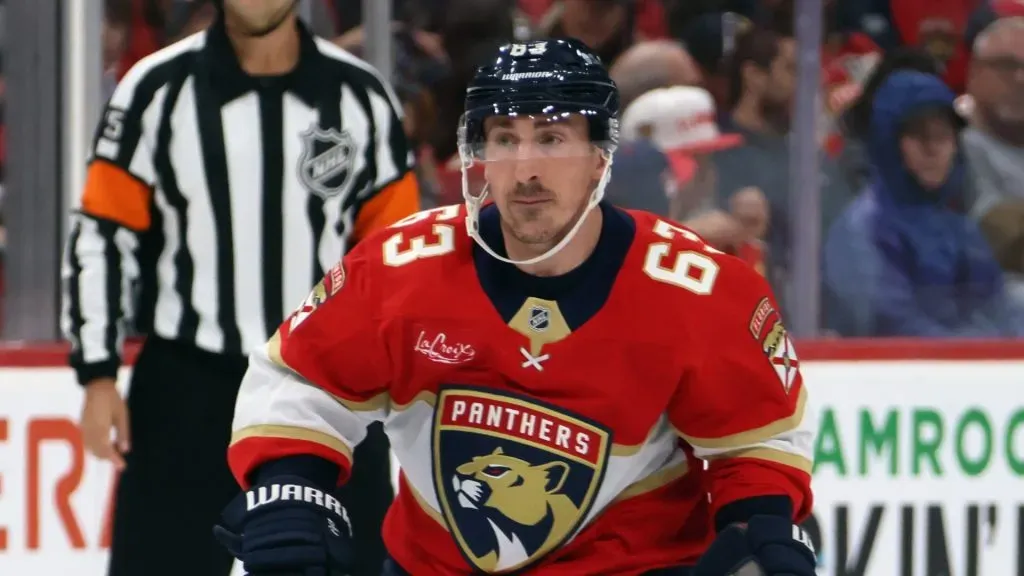 Brad Marchand #63 of the Florida Panthers skates against the Montreal Canadiens at Amerant Bank Arena on March 30, 2025 in Sunrise, Florida.