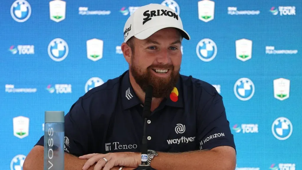 Shane Lowry of Ireland speaks in a press conference prior to the BMW PGA Championship at Wentworth Golf Club on September 12, 2023. (Source: Richard Heathcote/Getty Images)