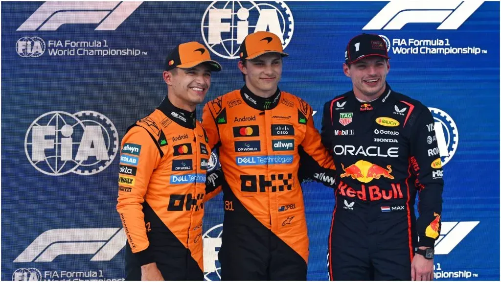 Pole position qualifier Oscar Piastri woth Lando Norris and Max Verstappen