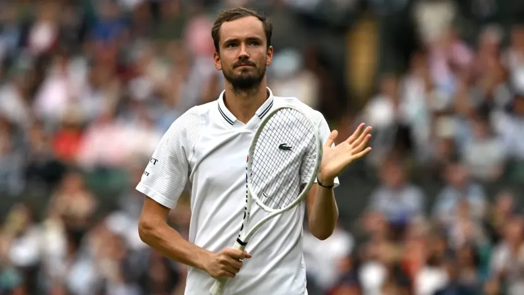 Daniil Medvedev celebrates victory against Christopher Eubanks of United States in the Men’s Singles Quarter Final match during day ten of The Championships Wimbledon 2023. (Source: Shaun Botterill/Getty Images)