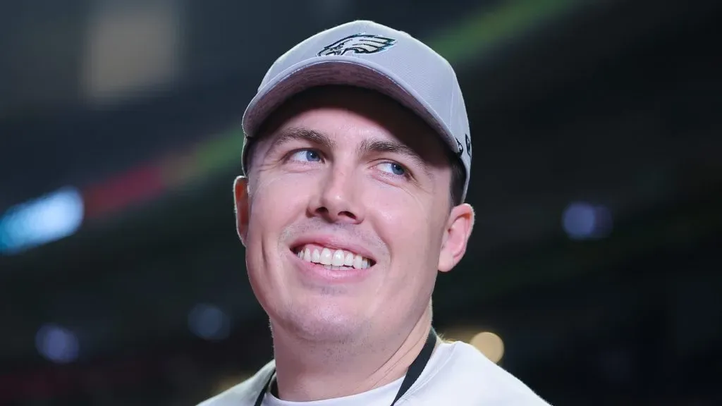 Kellen Moore, offensive coordinator for the Philadelphia Eagles, looks on during Super Bowl LIX Opening Night at Caesars Superdome on February 03, 2025 in New Orleans, Louisiana.