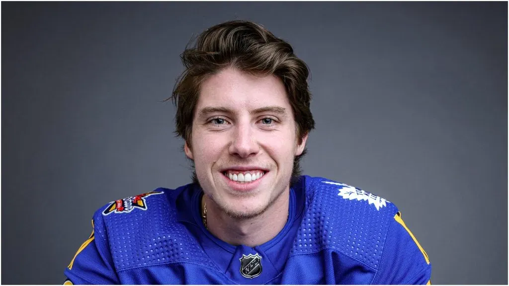 Mitch Marner #16 of the Toronto Maple Leafs poses for his portrait prior to the 2024 Honda NHL All-Star Game on February 03, 2024 in Toronto, Ontario.