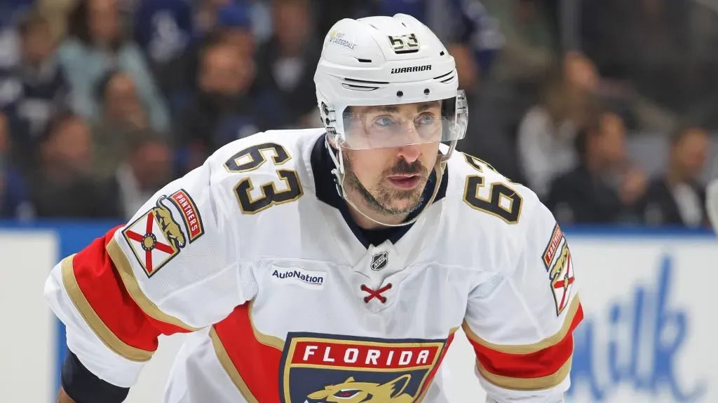 Brad Marchand #63 of the Florida Panthers waits for a faceoff against the Toronto Maple Leafs during the third period in Game Seven of the Second Round of the 2025 Stanley Cup Playoffs at Scotiabank Arena on May 18, 2025 in Toronto, Ontario, Canada.