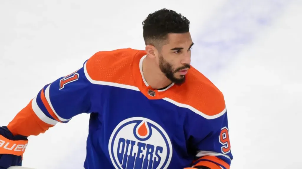 Evander Kane #91 of the Edmonton Oilers warms up before a game against the before the game against the Dallas Stars in Game Six of the Western Conference Final of the 2024 Stanley Cup Playoffs at Rogers Place on June 02, 2024 in Edmonton, Alberta, Canada.