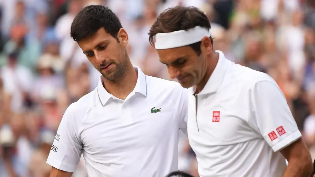 Novak Djokovic congratulates Roger Federer
