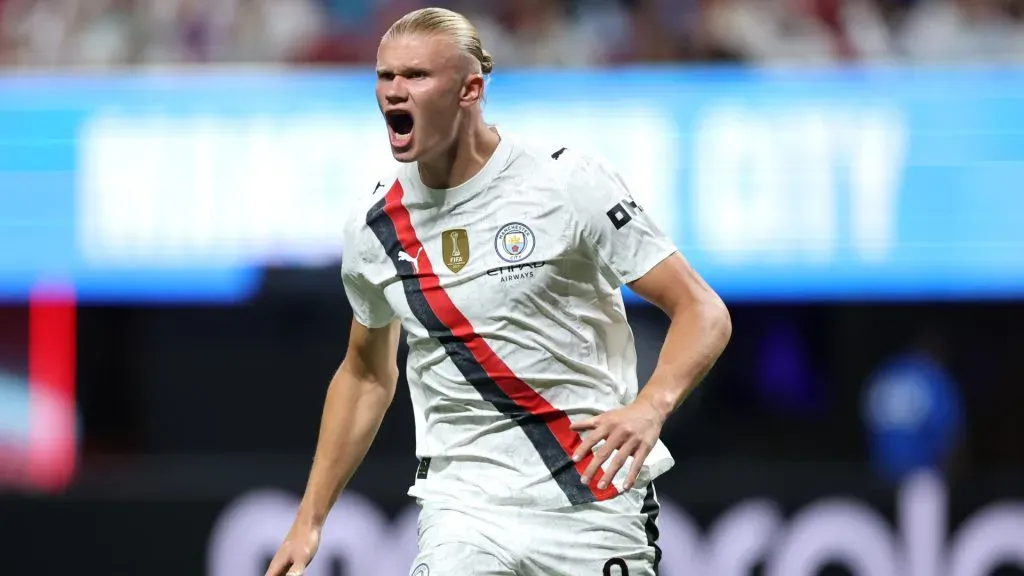 Erling Haaland #9 of Manchester City reacts during the FIFA Club World Cup 2025 group G match between Manchester City FC and Al Ain FC. (Alex Grimm/Getty Images)