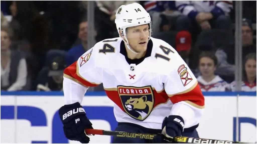 Dominic Toninato #14 of the Florida Panthers skates against the New York Rangers at Madison Square Garden on November 10, 2019 in New York City.