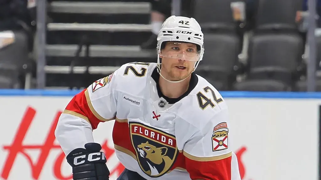 Gustav Forsling of the Florida Panthers skates with the puck against the Toronto Maple Leafs during the third period in Game Seven of the Second Round of the 2025 Stanley Cup Playoffs at Scotiabank Arena on May 18, 2025
